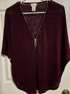 Andrea Jovine Deep Burgundy Zip Knit Top